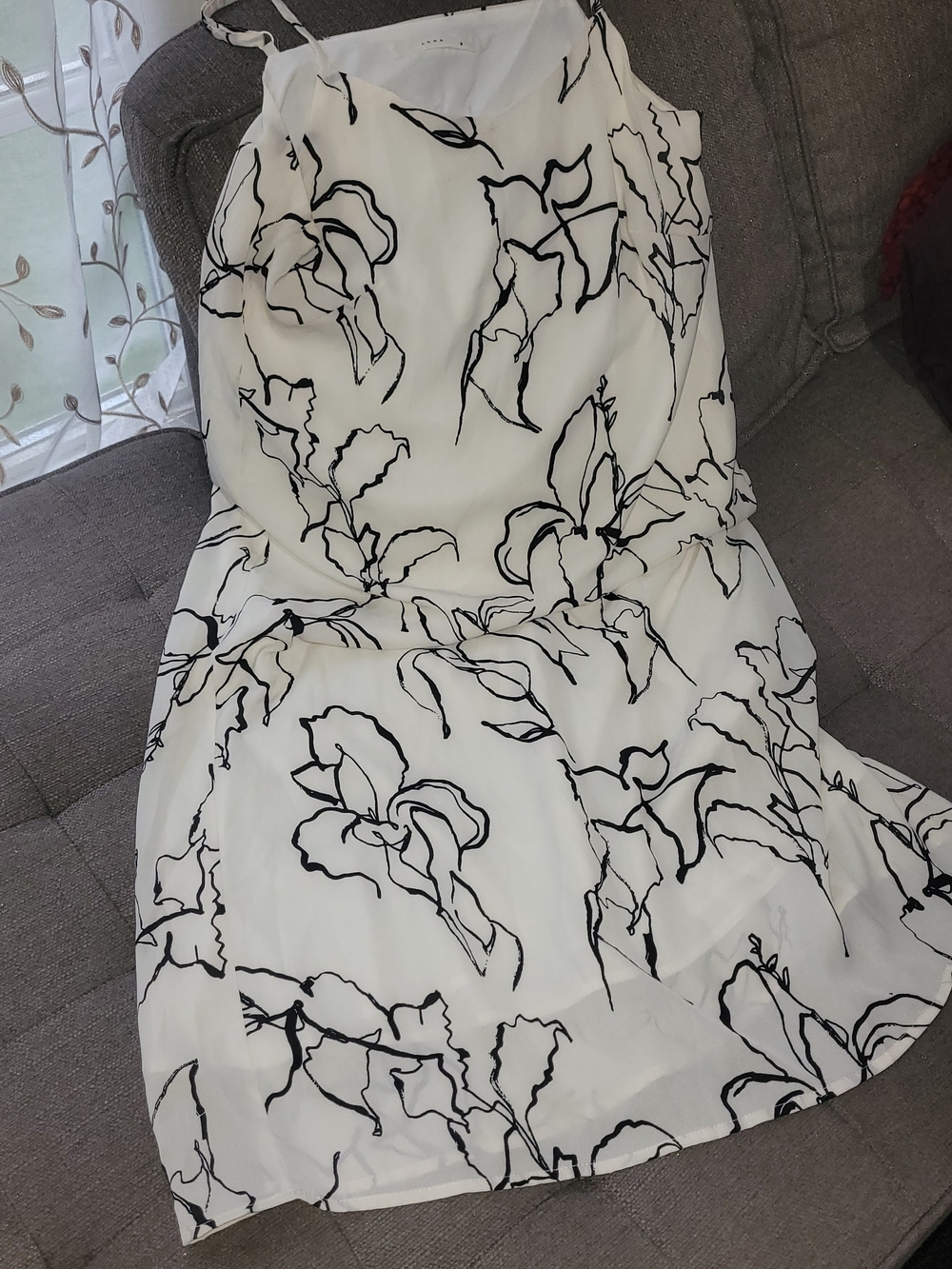 White Midi Dress with Black Floral Line Print
